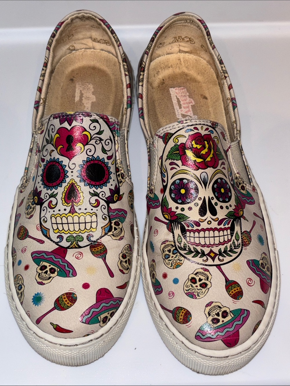 Women’s Slip-On Sugar Skull Sneakers in White Multi
